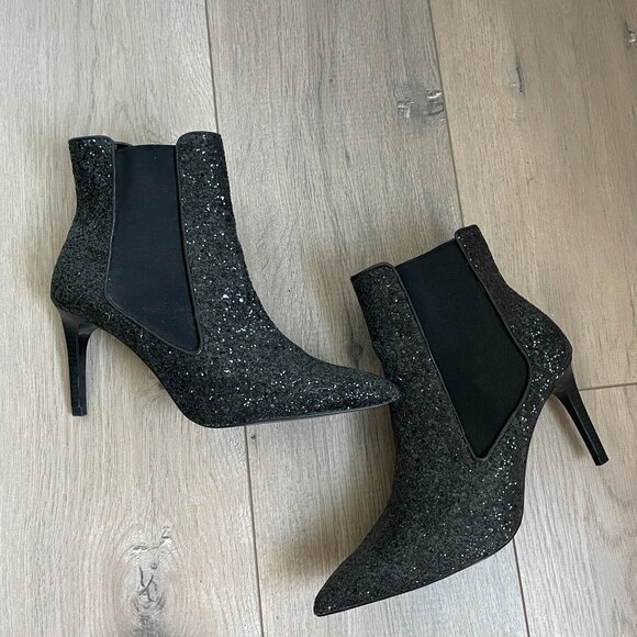 Zara "Meteor" black sparkly glitter High Heel stiletto Booties boots - Picture 2 of 8